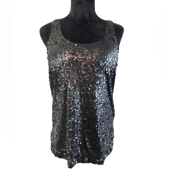 Express Tops - EXPRESS Black Sequin Tank Top, L